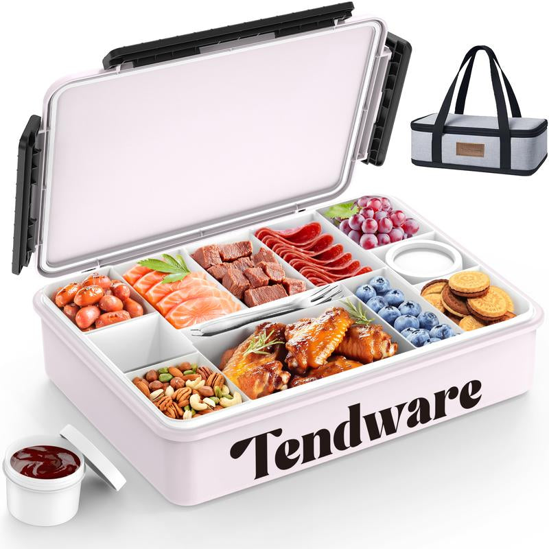 Chilled Portable Snackle Box Container with Reusable Ice Pack Divided Serving Tray Bonus Insulated Bag Dip Containers Forks for Charcuterie Snack Fruit Beach Travel Picnic Party Back to School Gift