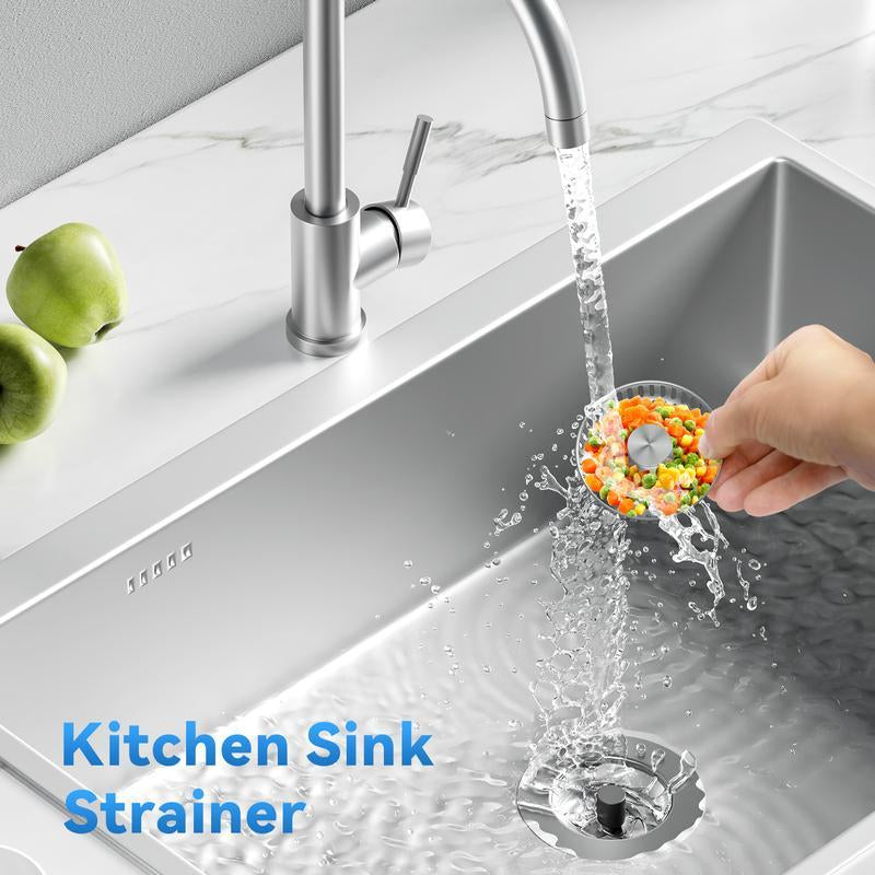 3 in 1 Stainless Steel Kitchen Sink Drain Strainer with Anti-Clogging Basket & Odor Isolation for US Standard 3-1/2 Inch Drains 1Pcs