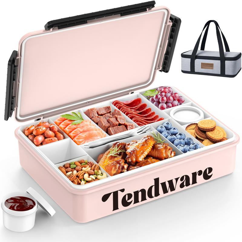 Chilled Portable Snackle Box Container with Reusable Ice Pack Divided Serving Tray Bonus Insulated Bag Dip Containers Forks for Charcuterie Snack Fruit Beach Travel Picnic Party Back to School Gift