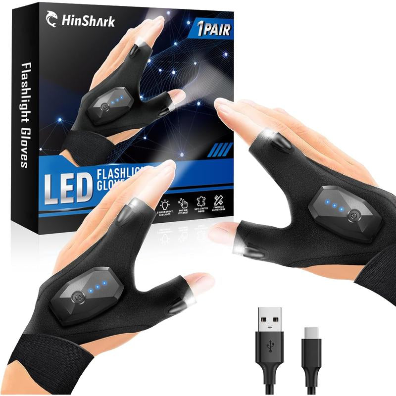 Hinshark Fathers Gifts for Men, LED Flashlight Gloves Rechargeable, Dad Gifts for Fathers Day, Birthday Gifts for Dad Husband Grandpa Boyfriend, Unique Camping Fishing Gifts Cool Gadgets Tools Hinshark