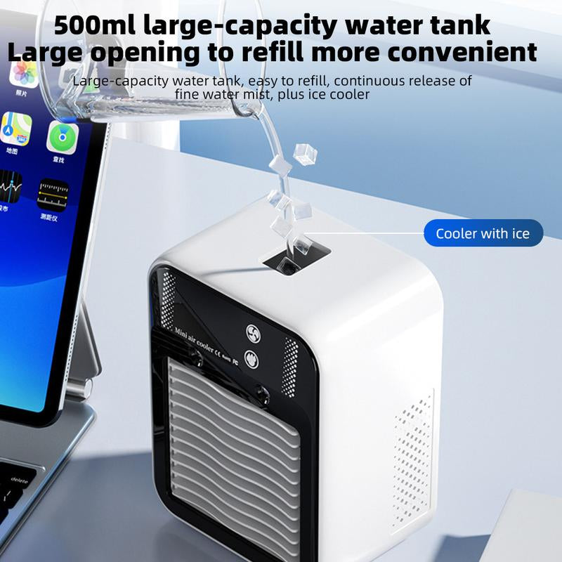 Portable Air Conditioners, 3-In-1 Cooling Fan with 2-Speed Mist Fan, Mini Air Cooler for Traveling, Office, Living Room, Bedroom
