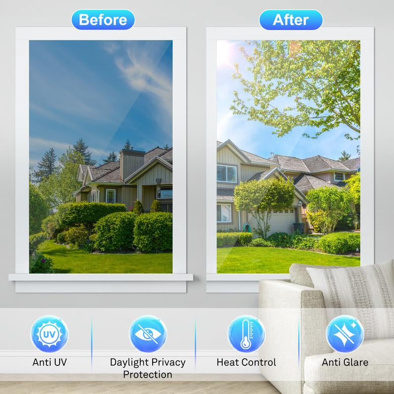Lentorgi-Thermal Control Window Film, Window Tint Sun Shading and UV Protection, One Way Privacy Mirror Reflective Film, Explosion Proof Premium PET Material