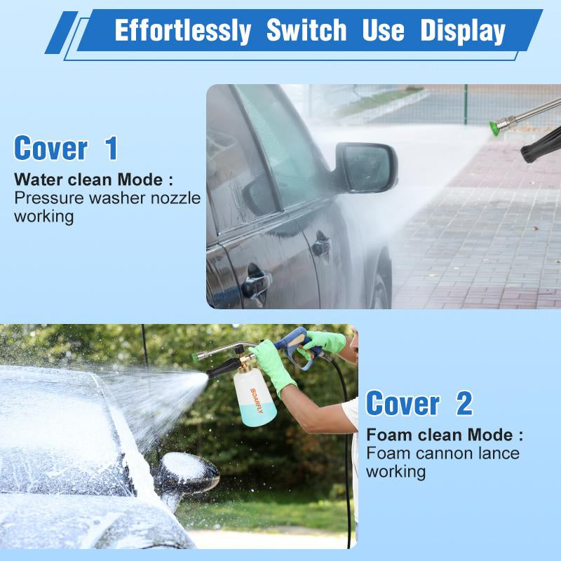 SOARFLY Pressure Washer Foam Cannon – 7 Nozzles, 1.5L Bottle, Quick Connect, Foam & Rinse Modes, Car Cleaning Kit