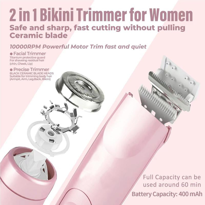 Mother'S Day Gift, Electric Hair Trimmer for Women, 2 in 1 Body & Facial Hair Removal Double Head Trimmer for Face Underarm Legs, Gifts for Girl, Women'S Electric Shaver, Bikini Shaver for Women, Rechargeable,Dual-Head,Bikini,Trimmer