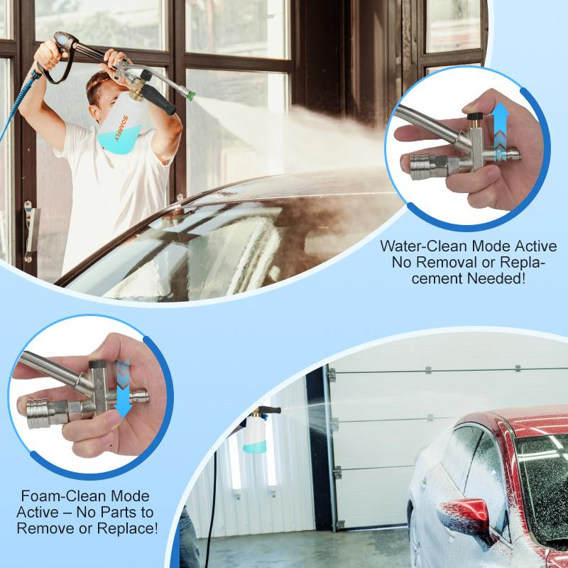 SOARFLY Pressure Washer Foam Cannon – 7 Nozzles, 1.5L Bottle, Quick Connect, Foam & Rinse Modes, Car Cleaning Kit