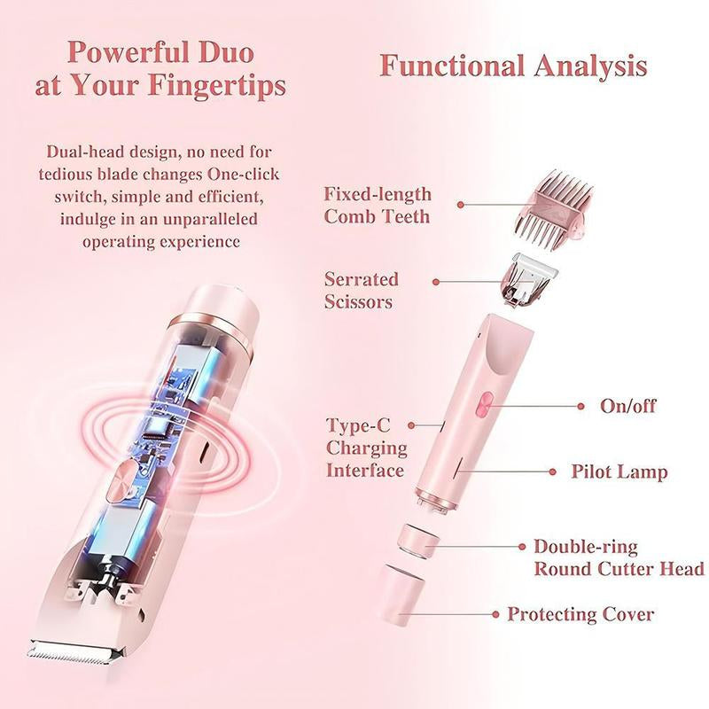 Mother'S Day Gift, Electric Hair Trimmer for Women, 2 in 1 Body & Facial Hair Removal Double Head Trimmer for Face Underarm Legs, Gifts for Girl, Women'S Electric Shaver, Bikini Shaver for Women, Rechargeable,Dual-Head,Bikini,Trimmer