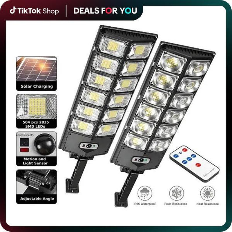Solar Street Light Outdoor Solar Parking Lot Light, LED Wide Angle Lamp with Motion Sensor IP67 Waterproof Commercial Lighting Modern，Dealsforyoudays