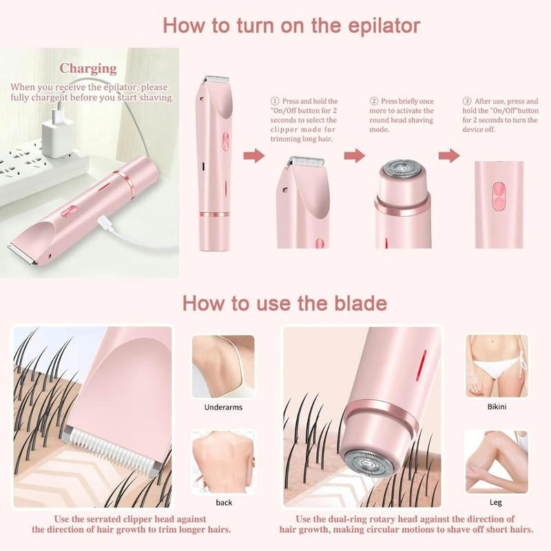 Mother'S Day Gift, Electric Hair Trimmer for Women, 2 in 1 Body & Facial Hair Removal Double Head Trimmer for Face Underarm Legs, Gifts for Girl, Women'S Electric Shaver, Bikini Shaver for Women, Rechargeable,Dual-Head,Bikini,Trimmer